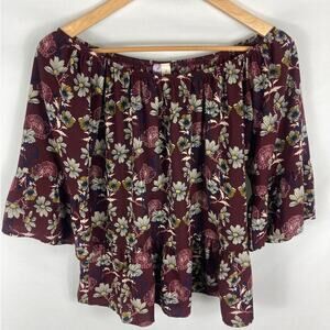 Alya Purple Floral Print Off Shoulder Flowy Blouse Size Small
